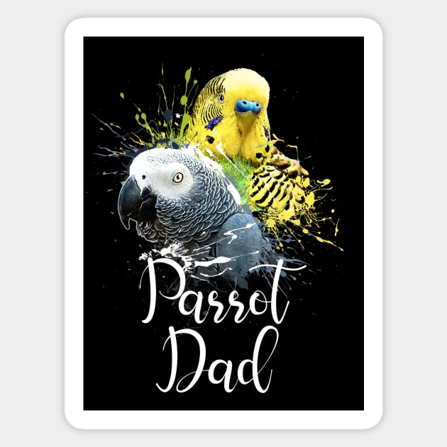 Parrot Dad Color Splatter Budgie and Grey Parrot Black Sticker by BirdNerd